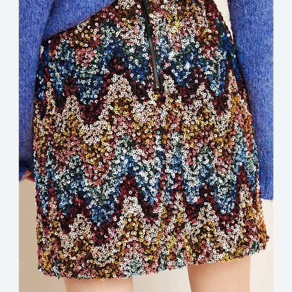 New Anthropologie MAEVE 6 Skirt Sequin Multicolor Zig Zag Chevron Party - Picture 2 of 16